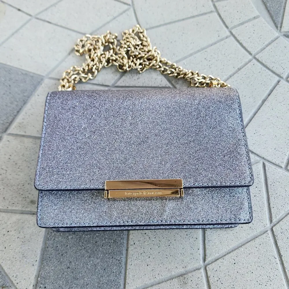 Kate Spade New York Burgess Court Grey Sparkle Chain Shoulder Crossbody Bag